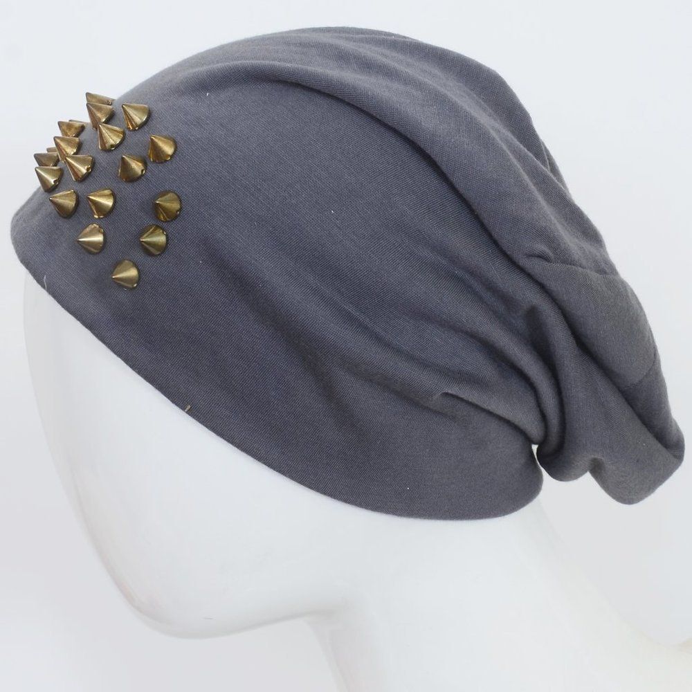 Slouchy Studded Loose Fitting Beanie Hat Unisex Skull Cap Goth Grunge Punk Skate